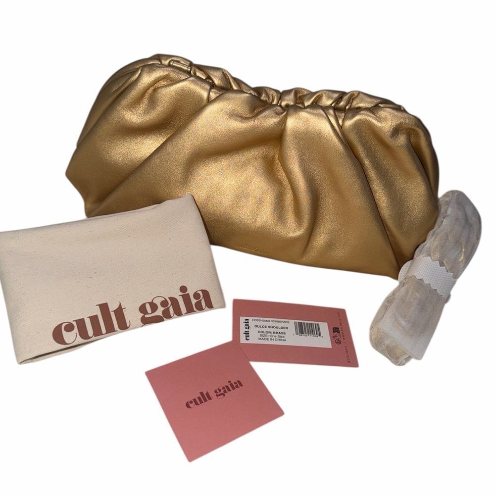NWT Cult Gaia Dulce Shoulder Leather Bag Brass Gold - Picture 8 of 8